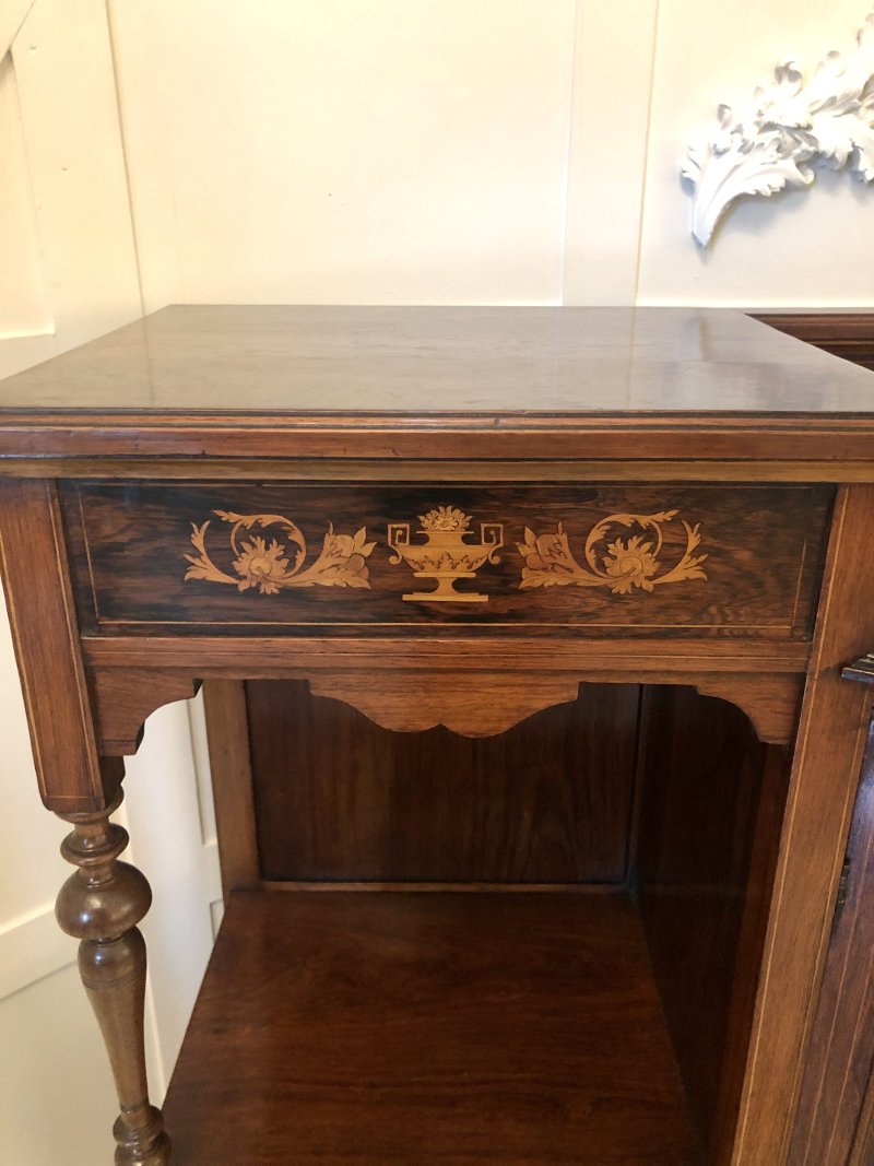 Antique Victorian Inlaid Rosewood Side Cabinet - Image 11